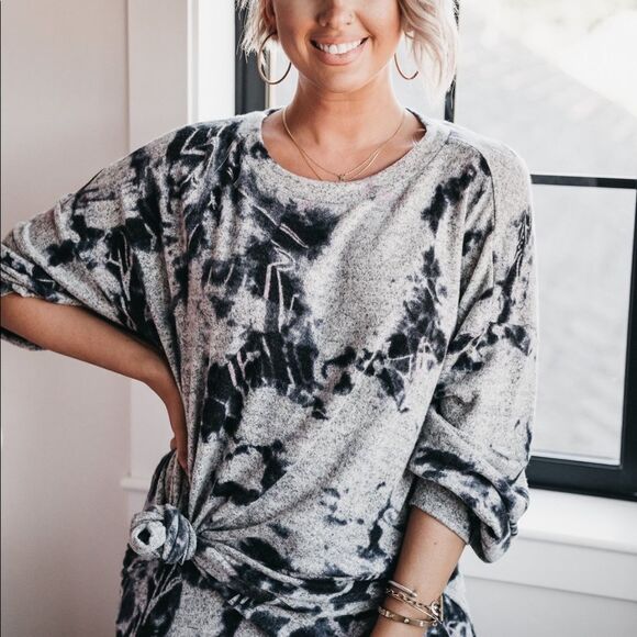 Grey purple tie dye sweater lounge top basic long - Picture 3 of 4